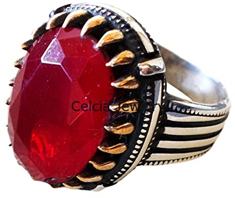 Dunkelroter Rubin, synthetischer, facettierter, ovaler Ring, identisch mit echten Edelsteinen im antiken Stil, Schmuck, Statement-Ring, Herrengeschenke, Juli-Geburtssteingeschenke (Rubin)