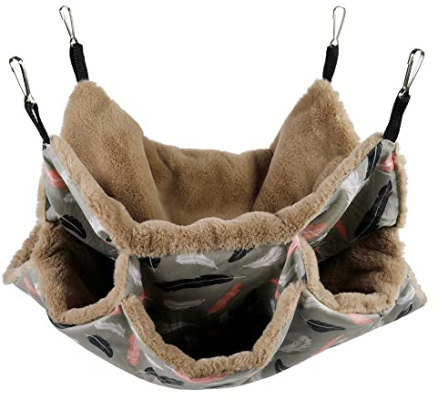 Liemuao Hängematte für kleine Haustiere,Hängematte Höhle Kleintier Schaukel,Doppelschicht Haustierkäfig Hängematten Schläfer Hängematte für Ratten, Hamster, Chinchillas und Eichhörnchen (Beige)