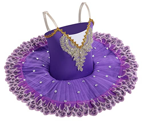 Ballettkleidung Mädchen 4-14-Jahre für Tanz: Tüll Ballettkleid mit verstellbarem Träger und Applikationen - Kinder Tanzkleid für Balett Eiskunstlauf Rollkunstlauf