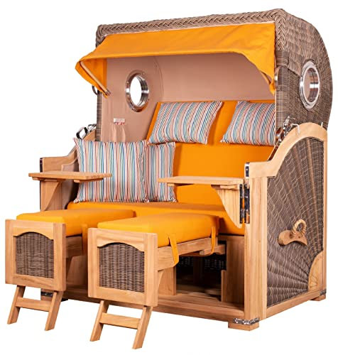 bene living Strandkorb-Set Ammersee 2,5-Sitzer Teak - PE grau - Modell 586 - Liftersystem