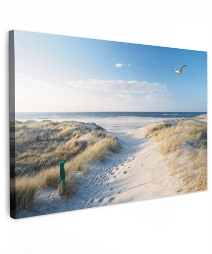 MuchoWow© Cuadros para Salon Foto con Lienzo Canvas Laminas Cuadro | 120x80 cm - Dormitorio Decoracion Hogar Pared Quadro Duna - Gaviota - Playa - Mar - Sol