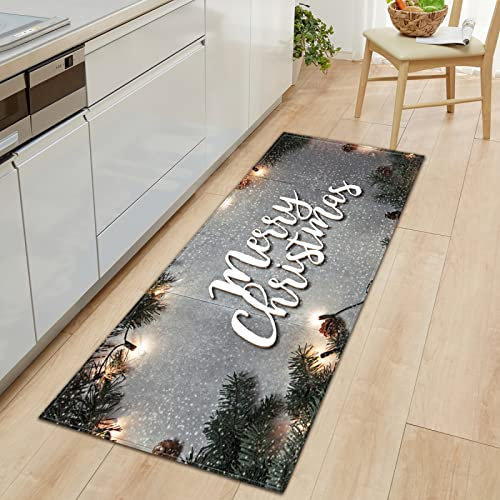 Küchenläufer Weihnachten & Grüne Bäume Rutschfester,wasserdichter,abwaschbarer Küchenteppich,Teppich Läufer Küchenmatte für,Flur,Schlafzimmer,Badezimmer 60 x 120cm