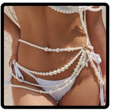 Danshinbow Perlenkette, goldfarben, Bauchkette, Körperkette, Strand-Taillenschmuck, verstellbares Zubehör für Damen und Mädchen, Einheitsgröße, Perle, Kein Edelstein