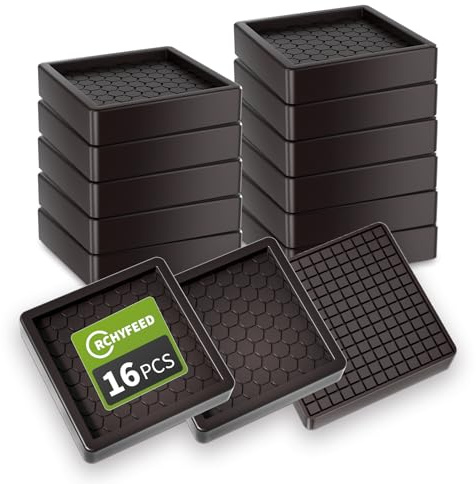 RCHYFEED Furniture Caster Cups, 16Pcs Square Furniture Coasters, 2 Furniture Castor Cups Non-Slip, Sofa Feet Pads,Thick Rubber Furniture Coaster-Prevent Furniture from Moving or Rolling (Brown)