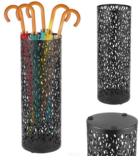 Black-I Metal Umbrella Stand, 6.3x16.5 inches Decorative Bin, Multipurpose Walking Sticks Holder for Umbrella Cane Entryway Home Hotel Office