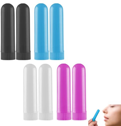 DHWEKU 8 Pièces Stick Inhalateur pour Huiles Essentielles Nez,Tubes Inhalateurs Réutilisable Plastiques Vides Aromathérapie avec 8 Mèches Bonne Hygroscopique (4 Couleurs)