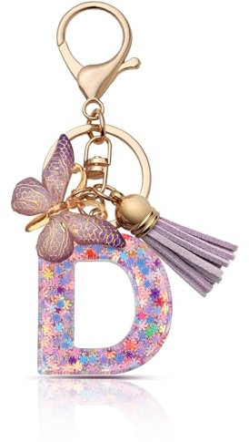 CHUQING Schlüsselanhänger Mädchen Schlüsselanhänger Buchstabe Keychain mit Anfangsbuchstaben Geschenk Schlüssel Anhänger Schmetterling für Frauen