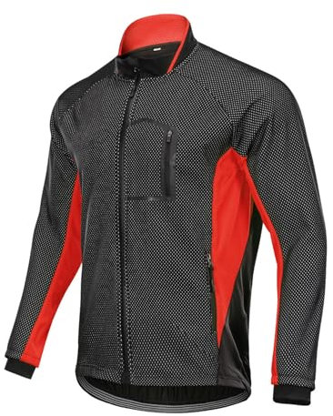 CLMETHE Outdoor-Fahrrad-Regenjacke für Herren, Reitjacken, Winter-Fleece, warmes Trikot, Sport-Fahrrad-MTB-Regenmantel, Mäntel, Oberbekleidung mit Reißverschlusstasche,Red-L