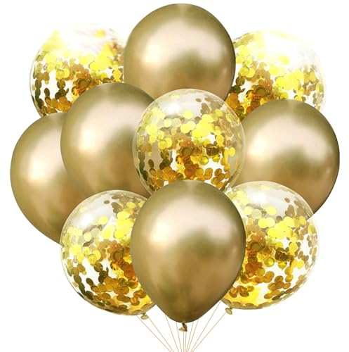Koboko Luftballons Gold Set, 10 Stück Goldene Helium Ballons Hochzeit, Gold Konfetti Luftballons Geburtstagsdeko, Luftballon Goldene Hochzeit Deko für Geburtstag Jahrestag Graduation Deko
