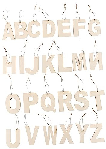 SEWACC 26 Stück Holzbuchstaben für Bastelarbeiten Heimdekoration Unlackierte Pappmaché-buchstaben Seile Multifunktionales Alphabet-zeichen