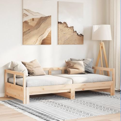 vidaXL Dagsäng, gästsäng med ribbotten, ben, träsäng för sovrum, vardagsrum, säng, utdragbar säng, 90 x 200 cm, massivt trä furu