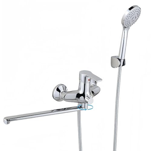 Badewannenarmatur mit Handbrause, Wandmontage Mischbatterie Dusche Set, 90° Drehbarer Auslauf Wasserhahn mit 3 Strahlarten Duschkopf und Schlauch, Einhebelmischer Duscharmatur mit Duschbrause