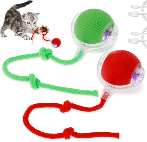 BOBASH 2 Stück Interaktives Katzenspielzeug Ball Katzenball Spielzeug Elektrisch 360° Rolling Ball Hund Hundespielzeug mit USB für Katzen Hunde