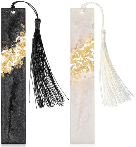 JIEYAO 2 Stück Glitzernde Lesezeichen mit Quaste aus Kunstharz, Personalisierte Lesezeichen mit Quaste für Erwachsene Frauen Mädchen Leseliebhaber Geschenk