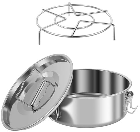 Deuson Moule à flan avec couvercle et poignée en acier inoxydable avec 3 serrures - Moule à tarte rond multifonction avec support pour la cuisson de gâteaux, tartelettes N (argenté)