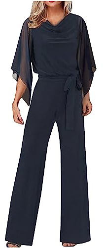 Mrat Womens Jumpsuits Elegant Wide Leg Evening Jumpsuit 3/4 Length Sleeves Festival Outfit Wedding Guest Outfits with Belt Casual One Piece Ruched Wrap V Neck&High Waist Romper Party Club Wedding