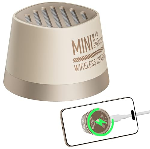 COLSUR Mini Altoparlante Bluetooth Magnetico con Caricatore Wireless per iPhone 16/15/14/13/12 Série, Supporto per Telefono Cellulare Caricatore Wireless (Beige)