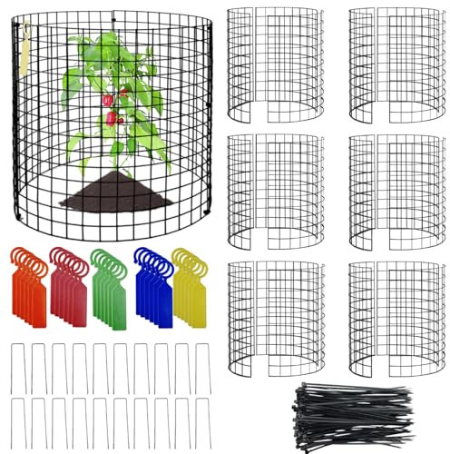 XMPEKO 6 Packs 36CM D x 36CM H Plant Protector from Animals,Metal Wire Plant Cage Keep Animals Out,Round Plant Guard Metal Plant Cage,Sturdy Garden Bunny Barricades to Protect Plants from Animals