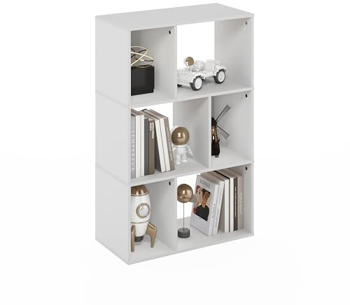 Furinno DALY Libreria 6 Cubi, Organizer a Cubi Libreria con Scomparti Irregolari, per Soggiorno, Camera da Letto, Home Office, Bianco
