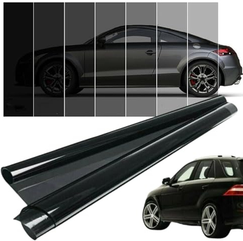 Schwarze Tönungsfolie Auto, Länge: 305CM, Breite: 75CM, Sonnenschutz Scheibentönungsfolie Fenster Auto, UV Sichtschutz Verdunklungsfolie Für Fenster (VLT 5%)