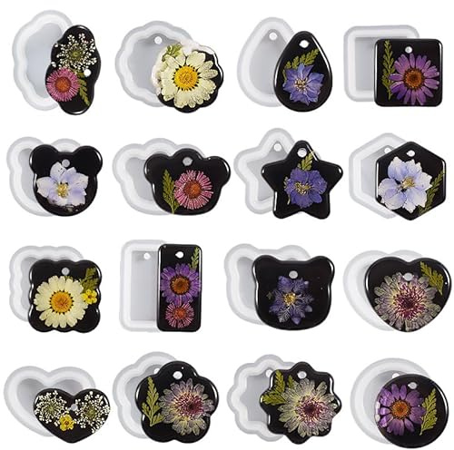 Joytey 16 PCS Pendant Resin Moulds Heart Silicone Mould Necklace Keychain Silicone Resin Moulds Ornaments Making molds Pendant Epoxy Moulding for DIY Art Crafts Jewellery Making Kit Resin Casting