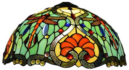 Dualbao Libélula de 16 Pulgadas Gran Pantalla de Vidrio de Color Verde y Amarillo Barroco Estilo Tiffany, Solo para lámparas de Mesa, lámparas de araña, lámparas de Piso