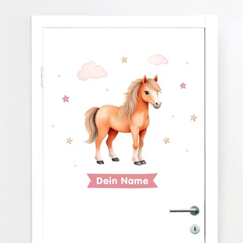 Türaufkleber mit Name Pony #86 – Blasenfreie Anwendung, nachhaltig & PVC-frei – Türaufkleber personalisiert – Wandtattoo Kinderzimmer & Babyzimmer Deko – selbstklebende Wandsticker –