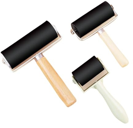 AkNebriax Set da 3 pezzi: rulli in gomma, rulli di stampa, rulli per incisione, rulli per stampa a pressione in gomma, rulli con manico, adatti per blocchi di inchiostro,timbri, stampa (nero).