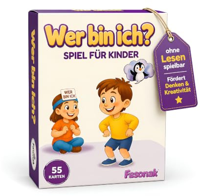 Fasonak Wer Bin ich? Spiel für Kinder ab 4 Jahren – 55 Karten Ratespiel | Ohne Lesen spielbar; einfache Ja/Nein-Fragen; fördert Sprache, logisches Denken und Fantasie