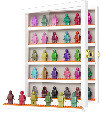 TJ.MOREE Minifigur Vitrine für Sammlerstücke, Minifigur Vitrine Wandhalterung, 27,9 x 34,0 cm, Weiß + Orange