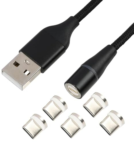 Bgfaquri Magnetisches Ladekabel, 5 USB C Magnetadapter 3A Schnellladung, Magnet Ladekabel USB Typ C mit Datenübertragung, QC 3.0 kompatibel, geflochtenes Nylonkabel für Android und für iPhone Geräte