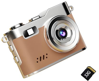 Appareil photo numérique rétro avec résolution 1080p et collier portable avec mémoire extensible pour prises de vue quotidiennes Marron