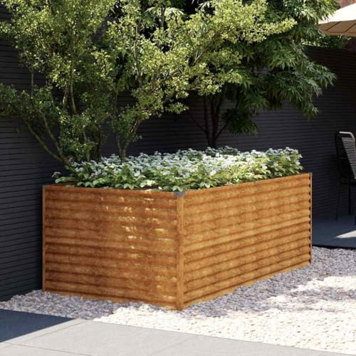 Raised Bed 196 x 100 x 69 cm Corten Steel, Rusty Metal Plant Pot for Garden, Large Outdoor Bed for Plants and Vegetables