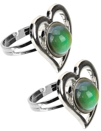LIGIGWASH 2er-Set herzförmige Stimmungsringe für Damen – Stimmungsringe mit farbwechselndem Stein – Antik-Stil, stapelbarer Schmuck, trendiges Accessoire für Partys und festliche Anlässe