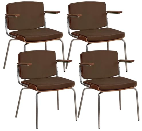 DGDHHSFJDJ Moderne Esszimmerstühle, Mid-Century-Modern-Stuhl mit Armlehnen, robusten Metallbeinen und gepolstertem PU-Leder, for Esszimmer, Wohnzimmer, Schlafzimmer und Studio(Brown,4PCS)