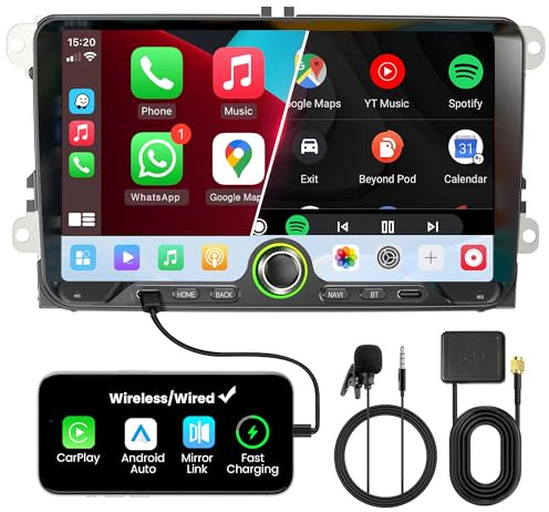 FLUXEONS 9 Doppel DIN Bluetooth Autoradio mit Bildschirm für VW Golf 5 6 T5 Polo 6R Caddy Passat Touran, Skoda, SEAT, Wireless CarPlay Android Auto Mirrorlink, Auto Radio, 4+64GB, WLAN DAB+ FM GPS