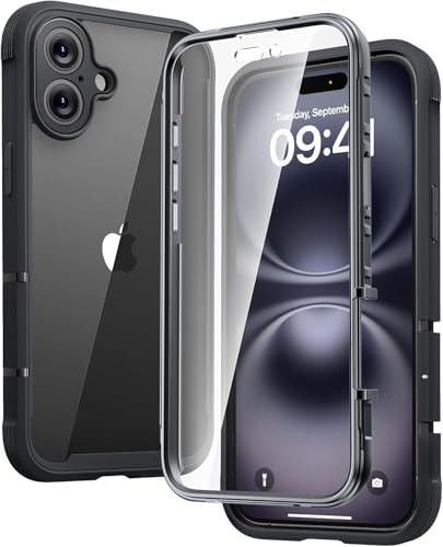 Diaclara für iPhone 16 Hülle, Militärschutz 360 Grad Vollschutz Schutzhülle Stoßfest mit Integrierter Displayschutzfolie und Kameraschutz Handyhülle für iPhone 16 6,1, Schwarz