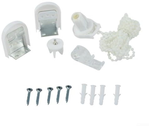 Trayneel Roller Blind Fittings Kit with Brackets Chain and Spares Set for 25mm Blinds White Plastic Repair Parts Compatible with Indoor Outdoor Window Shades