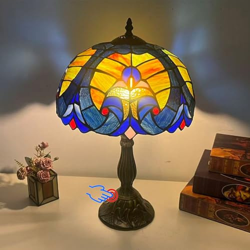 Lampada da tavolo in stile Tiffany Lampada con controllo tattile Lampada da scrivania in vetro colorato W12H19 pollici Lampada da lettura barocca per camera da letto Comodino Soggiorno Home Office