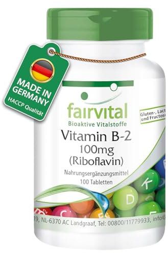 Fairvital | Vitamin B2 Riboflavin 100mg - 100 Tabletten - HOCHDOSIERT - VEGAN