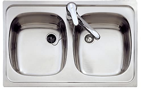 Teka E/800.440 2C - Fregadero Encastrado de 80 cm, con 2 Cubetas, Insonorización y Clips de Instalación, Válvula 1 Medio con Tapón, Color Acero Inoxidable