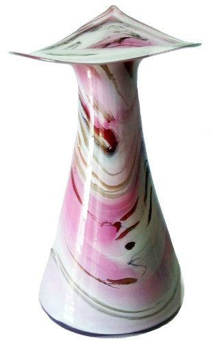 Jarron grande de vidrio coloreado, florero de cristal soplado a boca en el colour rosa, beige, blanco de marmol con un orquídeas semejantes cuellos, altura cerca 32-35 cm, diseñado y fabricado por la Oberstdorfer Glashütte