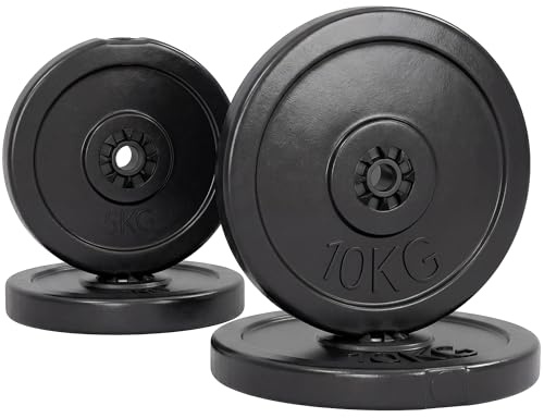 HOMCOM Set di 4 Dischi Pesi per Bilanciere e Manubri Peso Totale 30kg, 2x5kg e 2x10kg, Nero