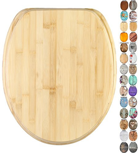 Sanilo Abattant WC, Grande sélection de lunettes de toilette en bois, Finition de haute qualité, Charnières robustes, Fixation facile (Bambou)