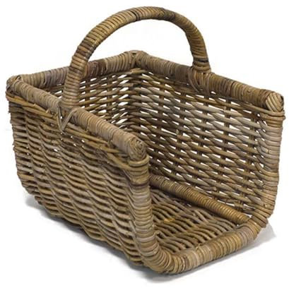 Medium Open-Sided Wicker Weave Log Basket with Handle - Grey