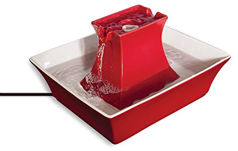 PetSafe Drinkwell Ceramic Pagoda Fountain, Drinking Fountain for Cats and Dogs, Dual Water Stream - 2 Litre, Red