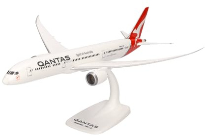 Herpa Snap-Fit Modellflugzeug Boeing 787-9 Dreamliner - Qantas, Miniatur im Maßstab 1:200, Sammlerstück, Modell mit Standfuß, Kunststoff