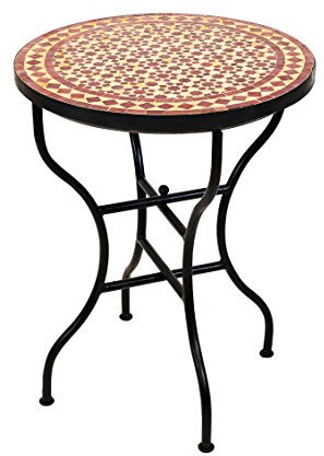 Mesa de estilo marroquí de 60 cm de diámetro, plegable, redonda y pequeña, diseño de mosaico, para el jardín, estilo mediterráneo, para el balcón o el jardín