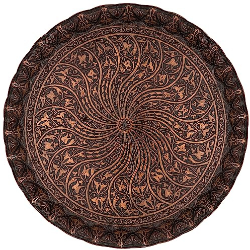 Alisveristime Türkisches Ottoman-Tablett für Kaffee und Tee, 30 cm, gewelltes Zamak-Tablett mit traditionellen Motiven, erhältlich in fünf Farbvarianten (Kupfer)