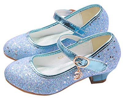 YOSICIL Principessa Scarpe Bambina Festive Scarpe col Tacco da Principessa Cosplay Scarpe da Sera per Bambine Dress Up Cerimonia Festa Scarpe Eleganti,Blu,34EU